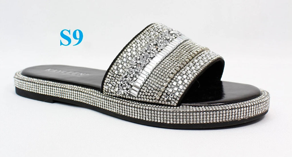KARAUSA Fashion Bling Rhinestone  2 Buckles Sandal Slides, go to'KARAUSA' store