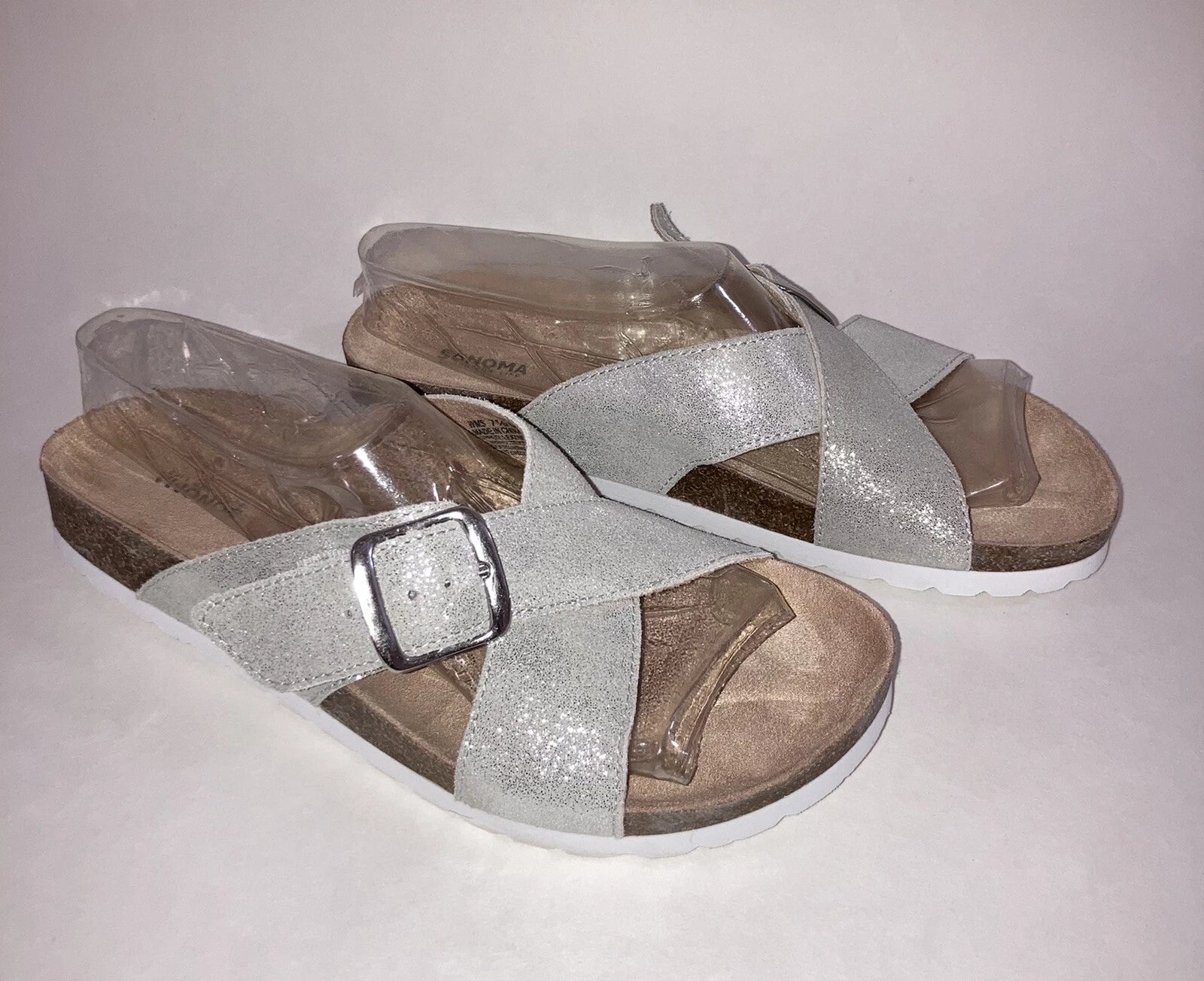 Sonoma Silver Suede Buckle Slide Footbed Sandals Size 7.5 Style Tarragon NEW