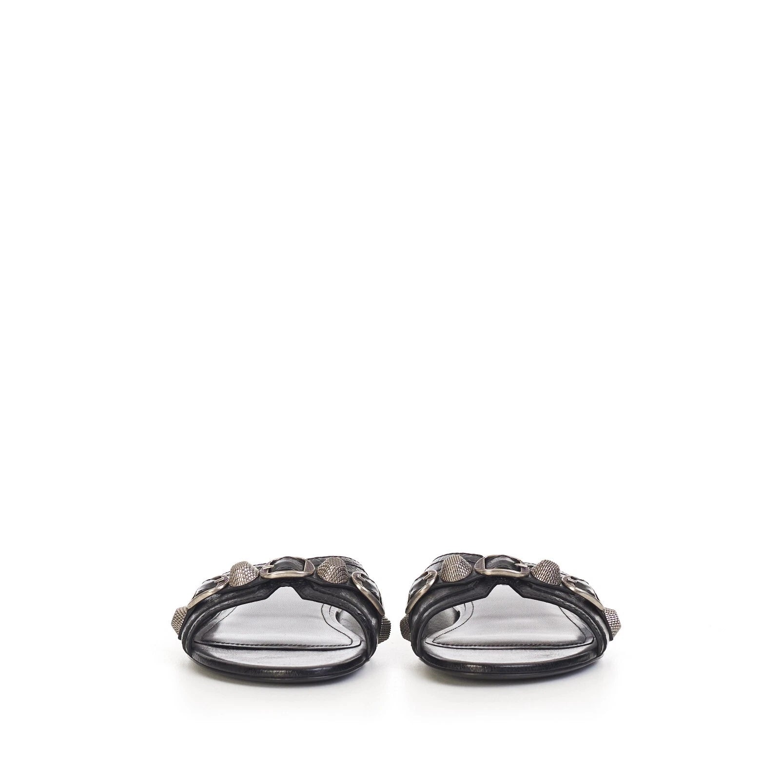 BALENCIAGA 750$ Cagole Slide Sandals - Arena, Studs, Black Leather