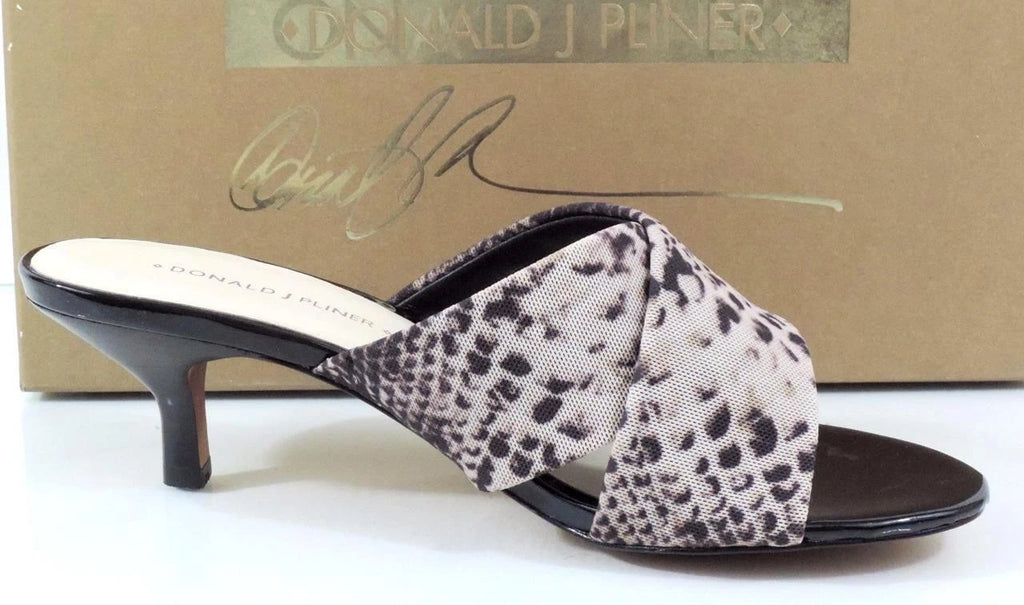 Donald J Pliner Vayane Slide On Kitten Heel Sandals Natural Mesh Snake Size 7.5