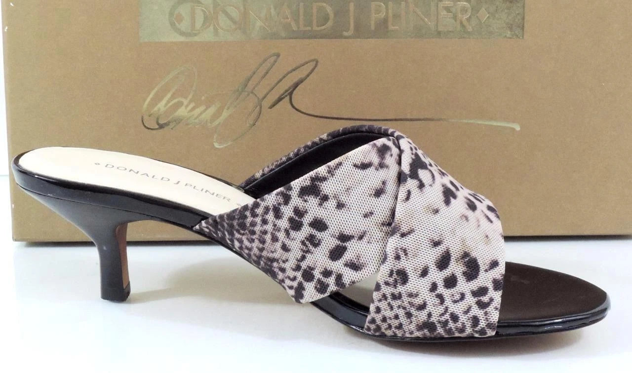 Donald J Pliner Vayane Slide On Kitten Heel Sandals Natural Mesh Snake Size 7.5