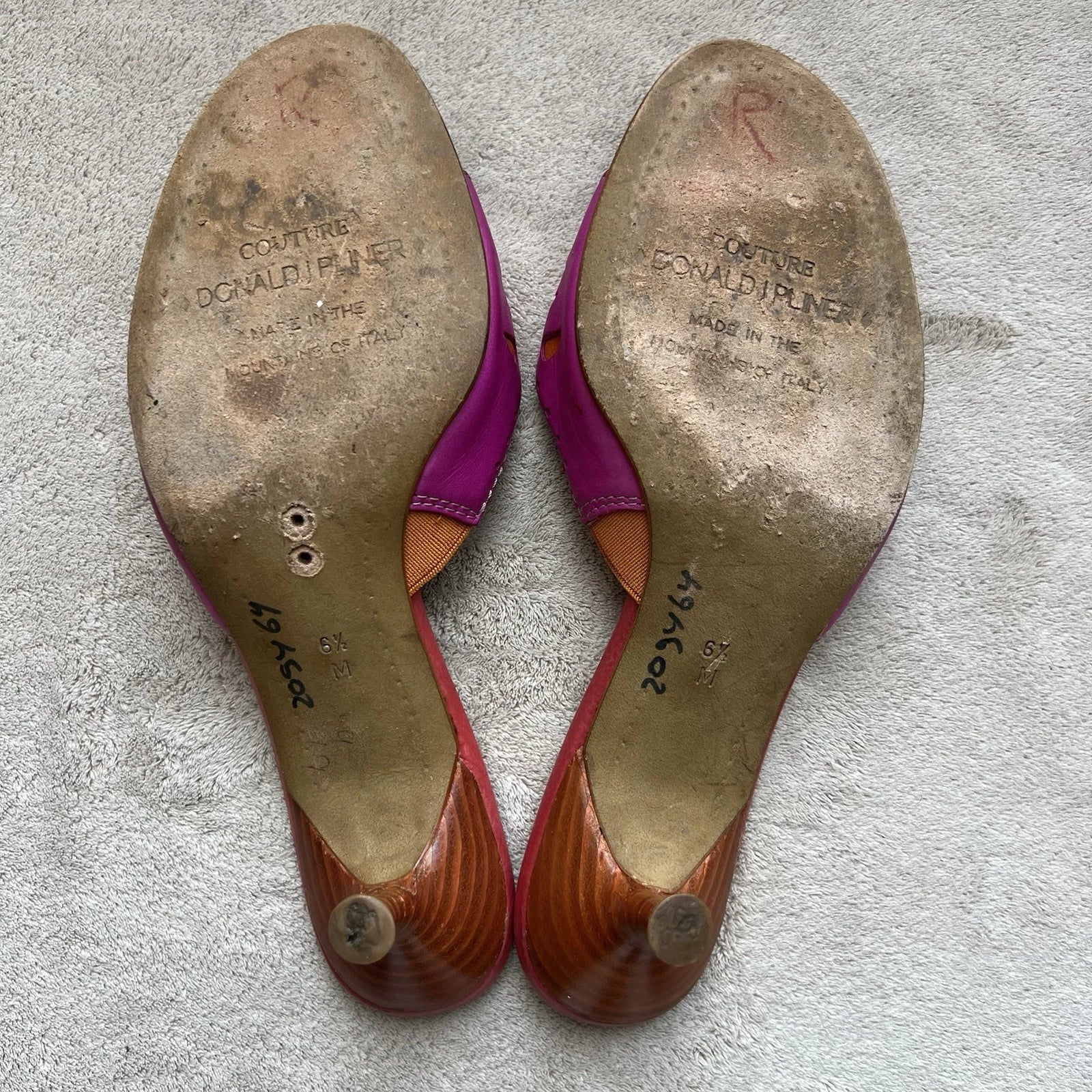 Donald J Pliner Fuschia Pink Orange Leather Kitten Heeled Sandals Women 6.5 Pop