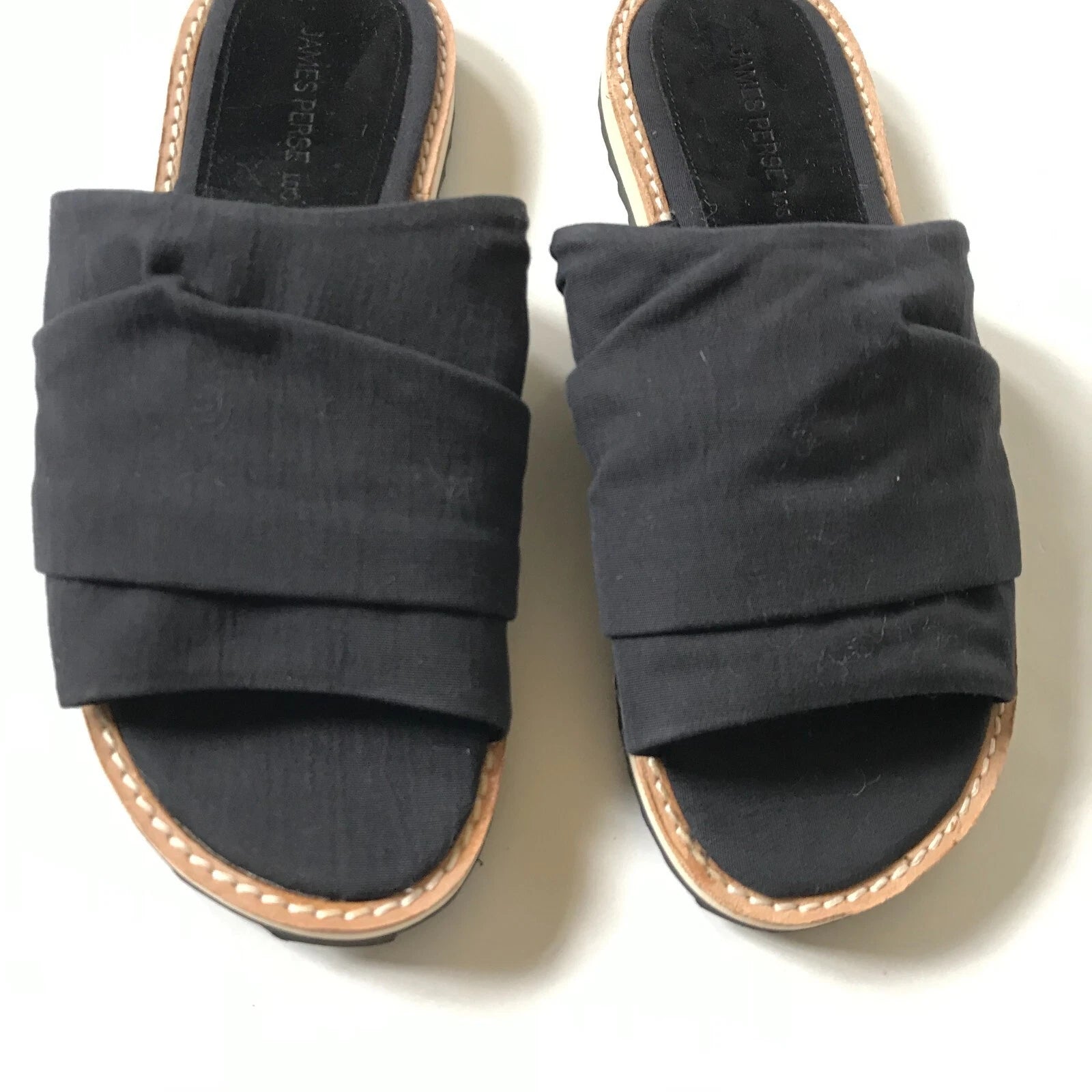 NEW James Perse Slides Sandals Mules Womens 6 Black Fabric Flats Open Toe Shoes