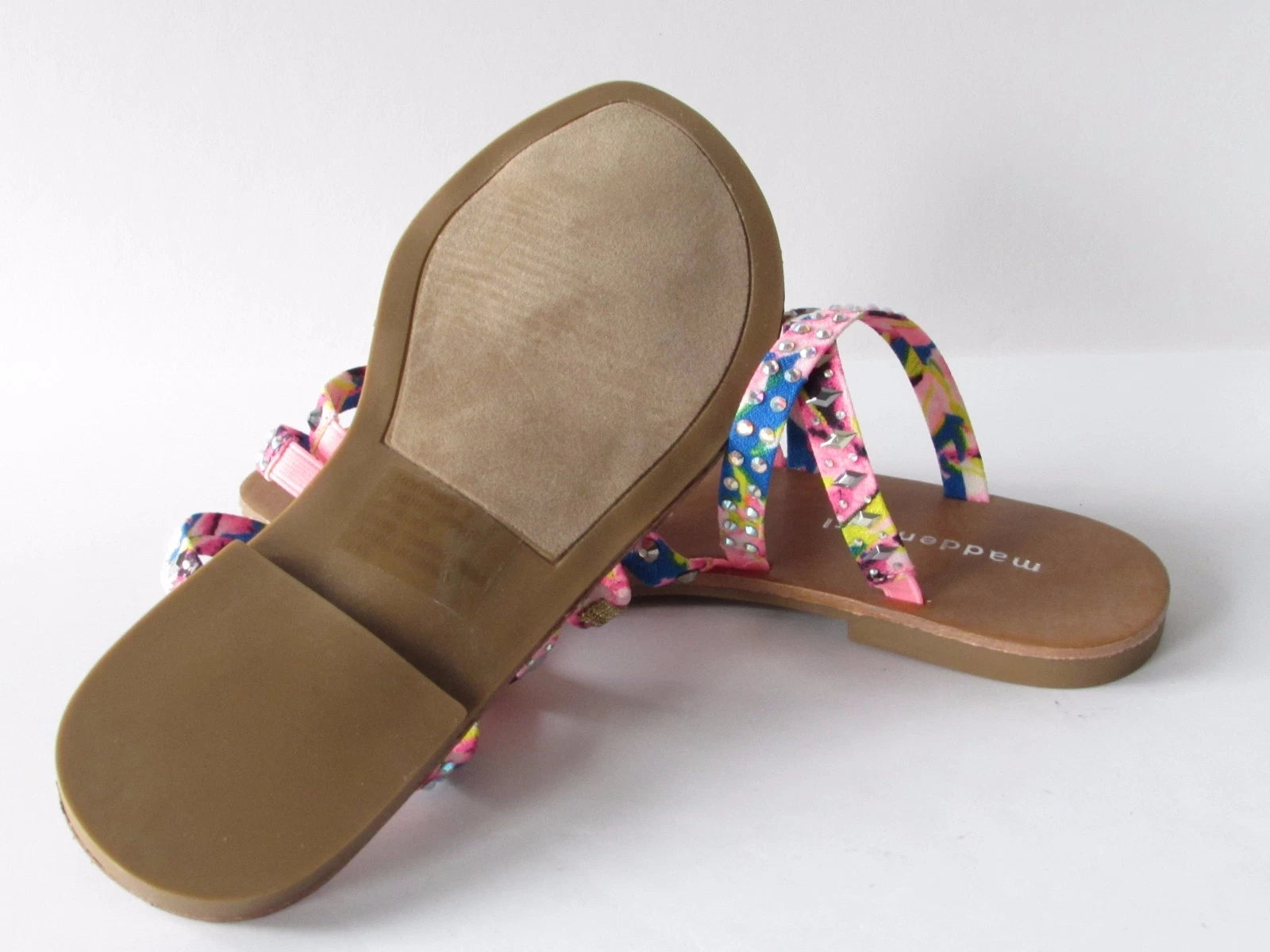 MADDEN GIRL Womens size 7 Floral Canvas Jeweled Slides/Slingback Fashion Sandals