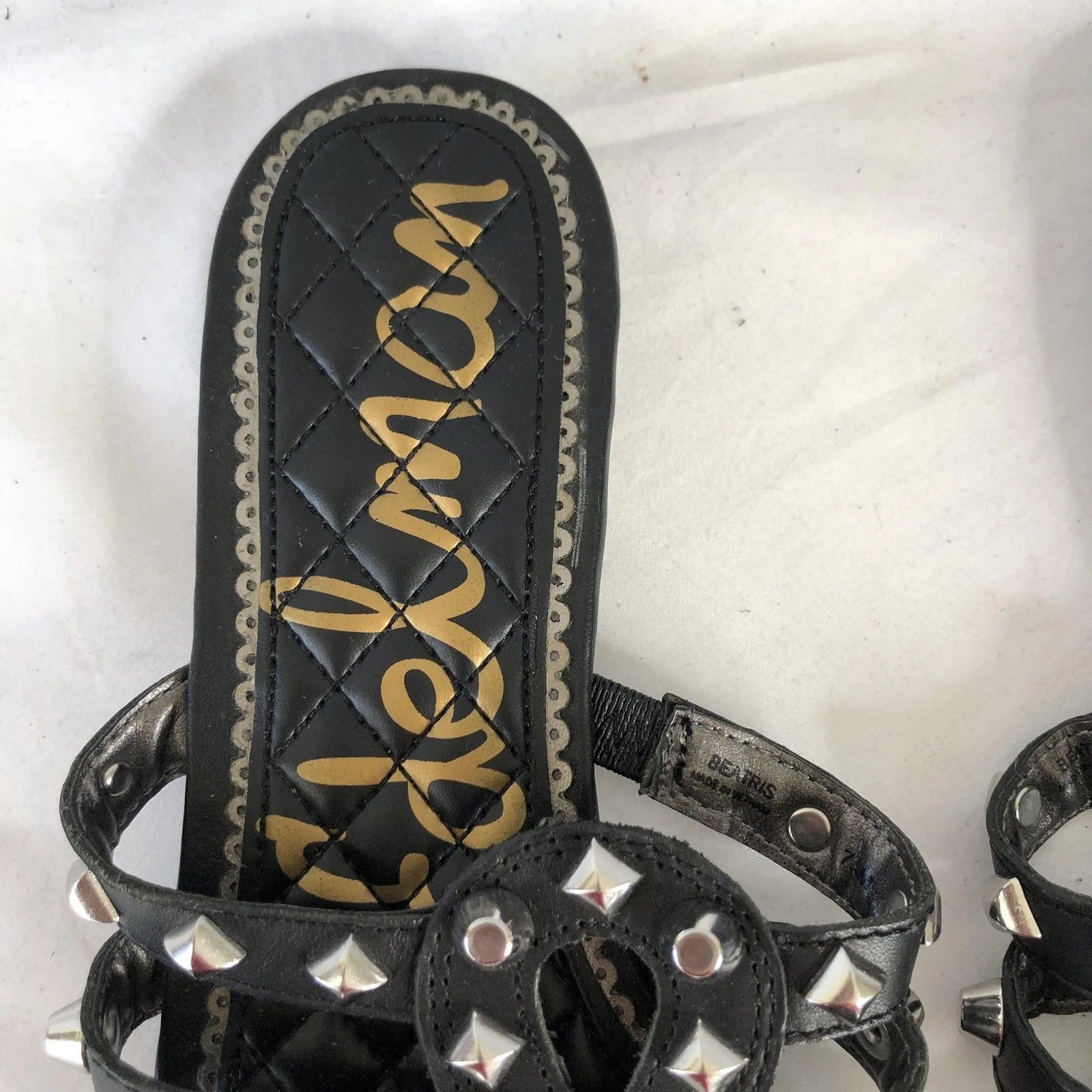 Sam Edelman Shoes Womens Size 7.5 Black Studded Leather Slides Sandals BEATRIS