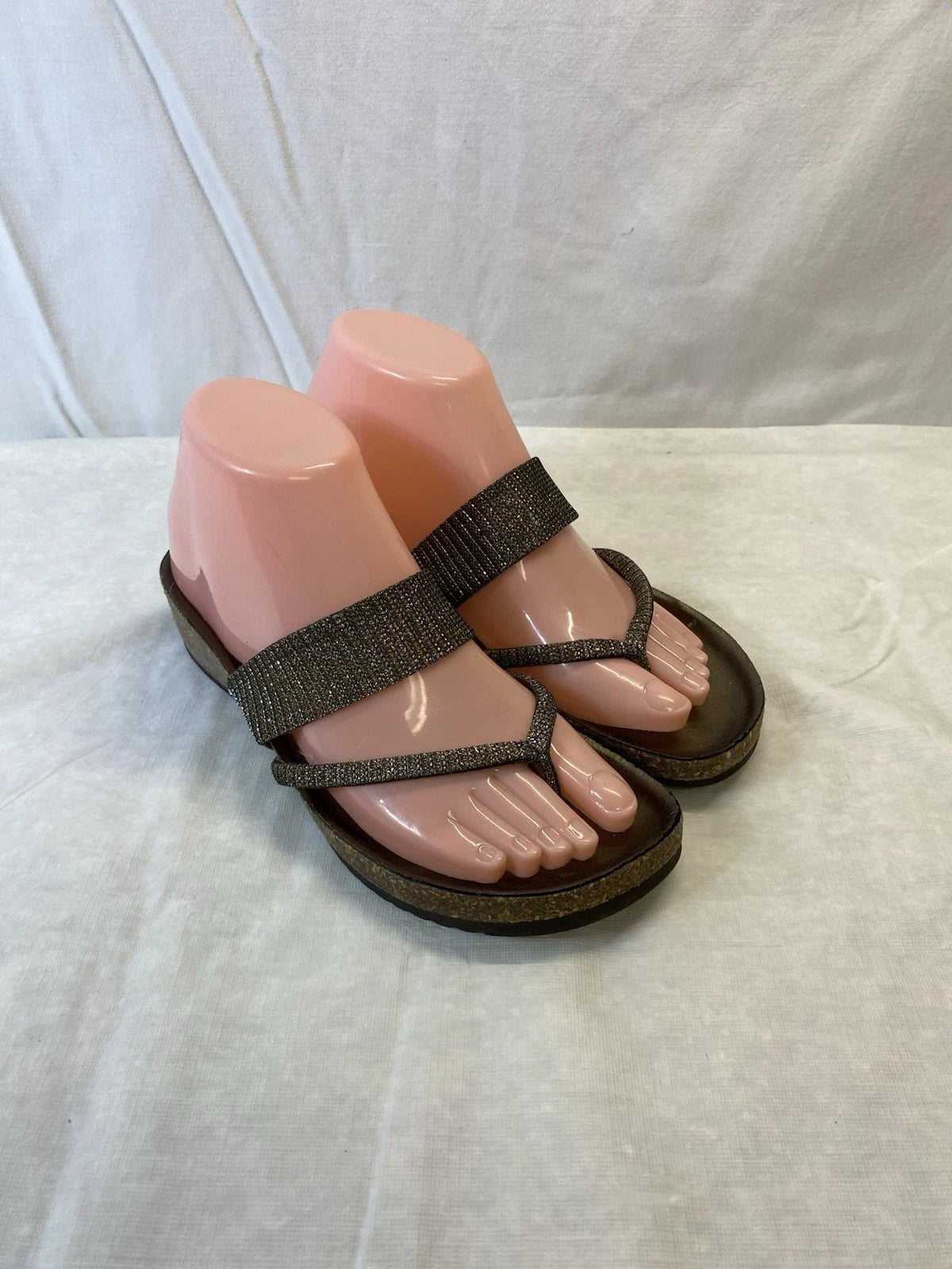 Italian shoemaker Slide Sandals Sparkly Metallic Silver Size 6 Wedge