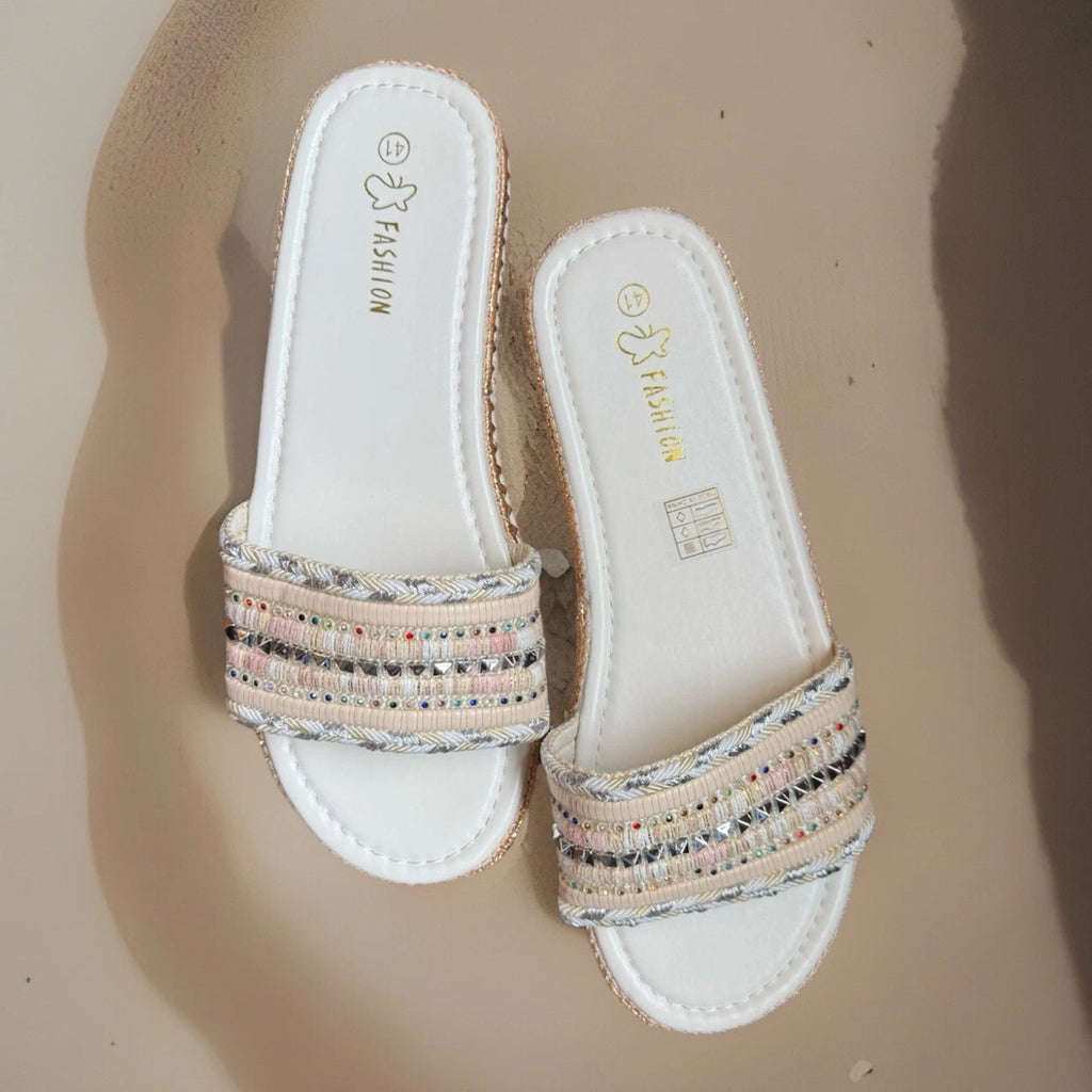 Summer Fashion Slides Sandals Women’s Size 10-10.5  New White Bling 1.25” Sole