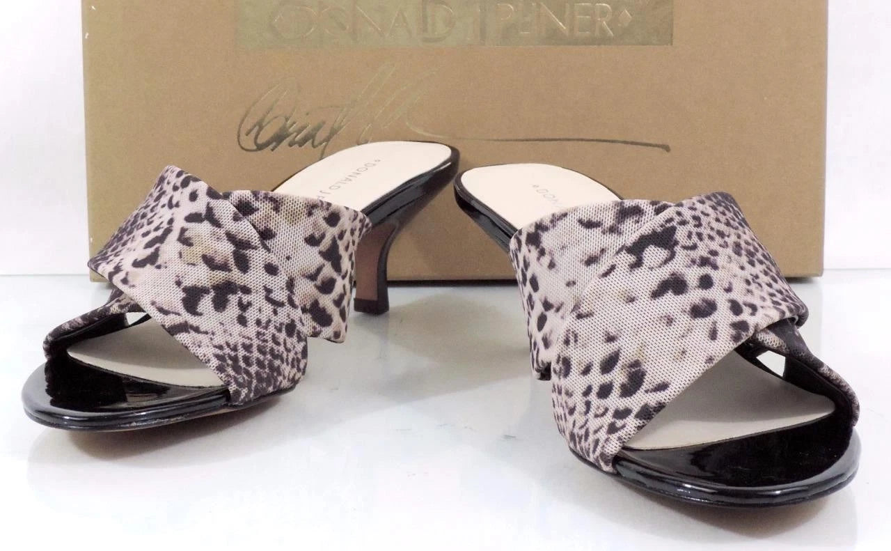Donald J Pliner Vayane Slide On Kitten Heel Sandals Natural Mesh Snake Size 7.5