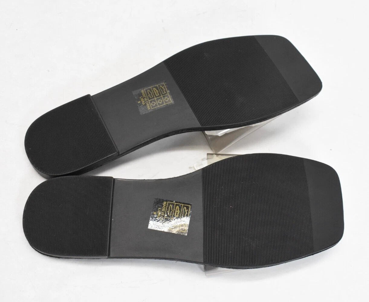 Fashion Nova Libra Black Sandals Clear Thick Strap Slip On Sandals Open Toe Sz 9