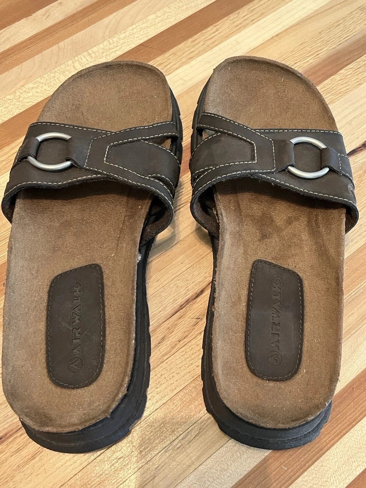 Airwalk Sandals Women's 9 Brown Leather Fashion Slip On Slide Mule Shoes