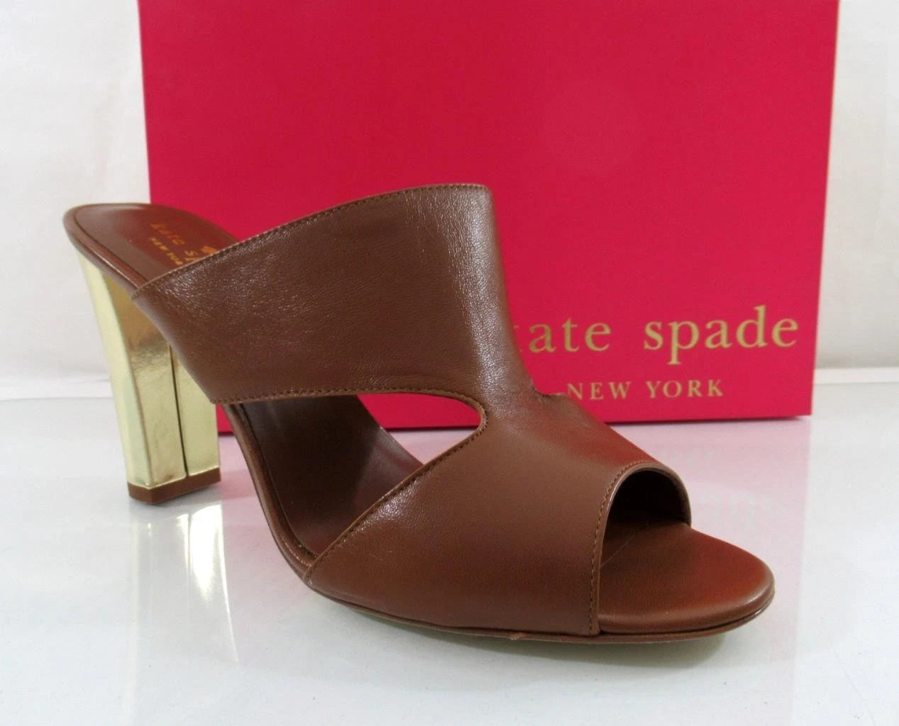 Kate Spade Iberia Open-Toe Mule Heels Leather Luggage Size 9.5 Made in Italy