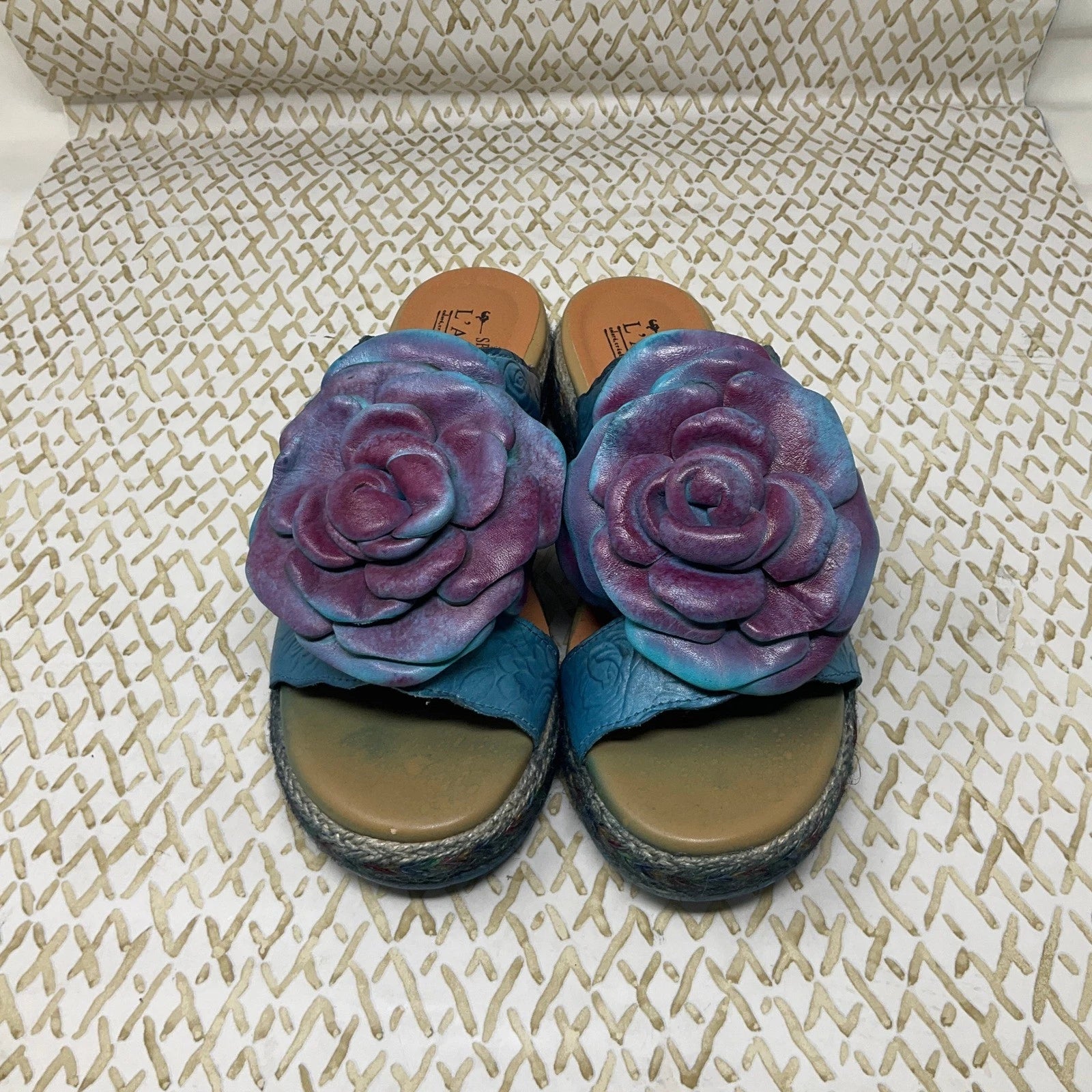 L'Artiste by Spring Step Leather Floral Slide Platform Sandals Size 37