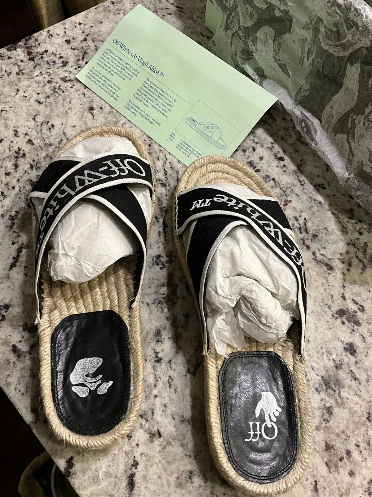Off-White Black & White Logo Cross Strap Espadrille Slide Sandal Size Us8 Eu38