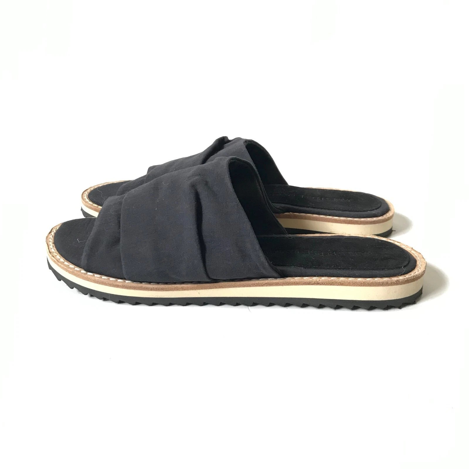 NEW James Perse Slides Sandals Mules Womens 6 Black Fabric Flats Open Toe Shoes