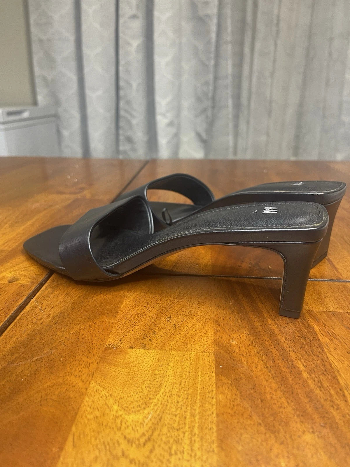 H&M Black Square Toe Slide Sandals Block Heel Size 38 (US 7.5) Minimalist Style