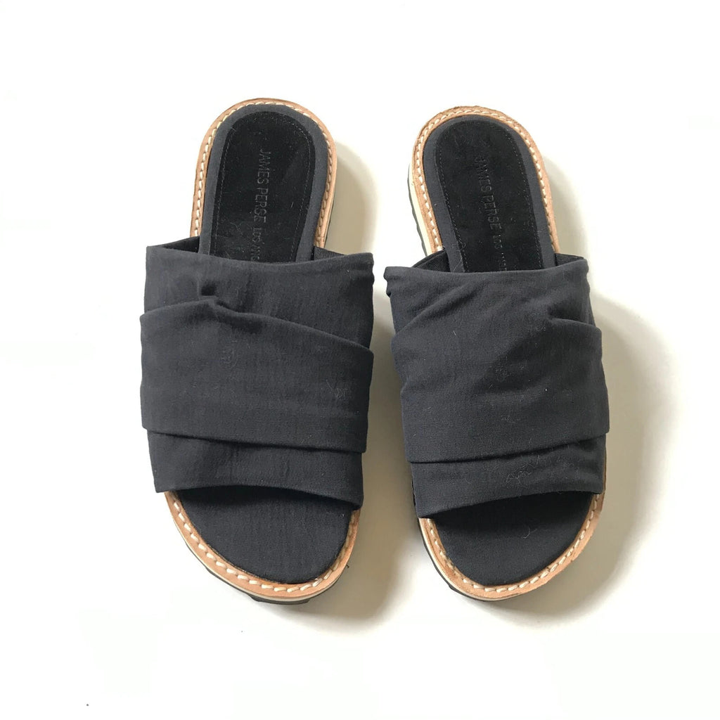 NEW James Perse Slides Sandals Mules Womens 6 Black Fabric Flats Open Toe Shoes