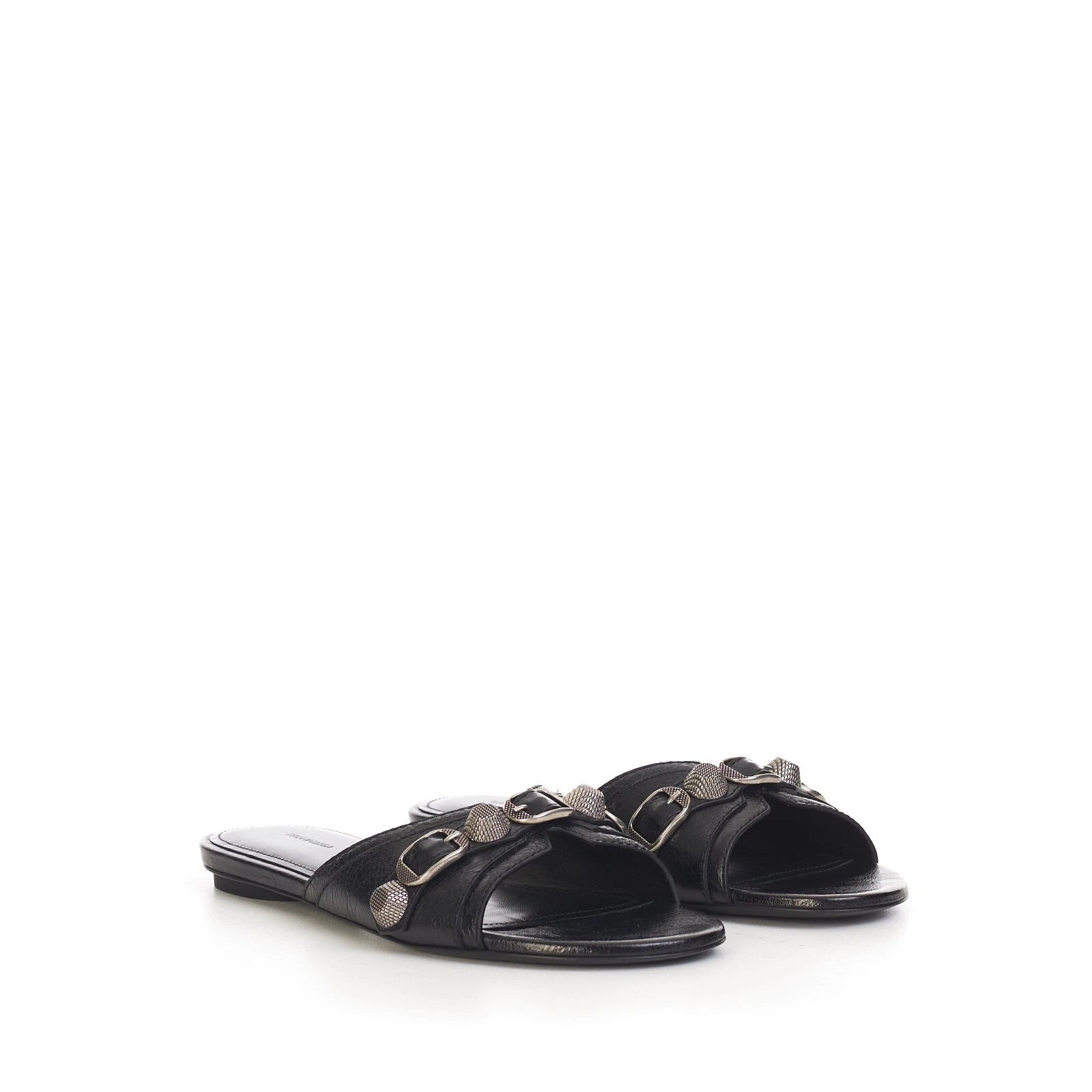 BALENCIAGA 750$ Cagole Slide Sandals - Arena, Studs, Black Leather