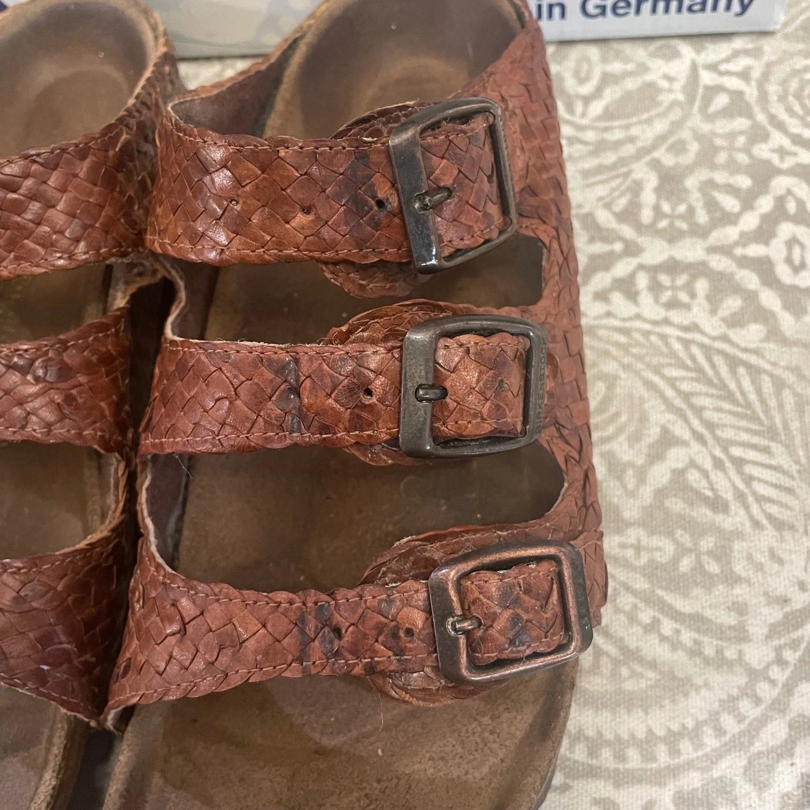 Birkenstock Sandals Woven Leather Three Strap Buckle Arizona Style Size 37