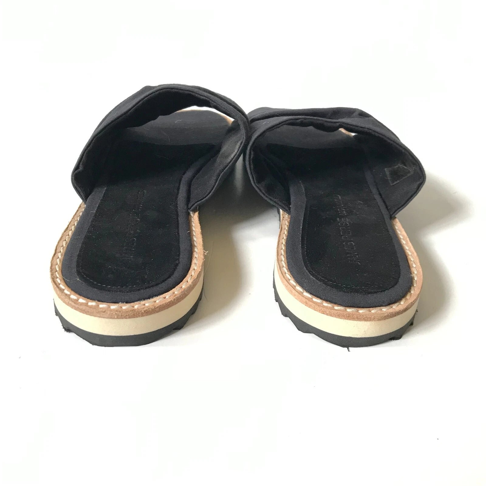 NEW James Perse Slides Sandals Mules Womens 6 Black Fabric Flats Open Toe Shoes
