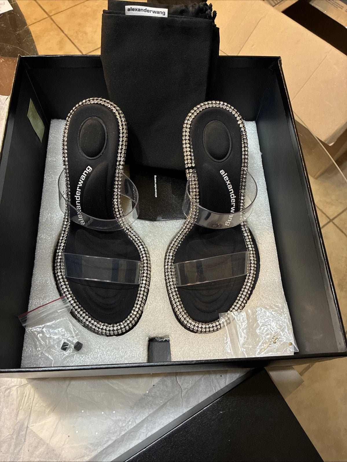 Alexander Wang, Style Nova Slide Sandal PVC/Crystal Size 37.5 New In Box, Tags
