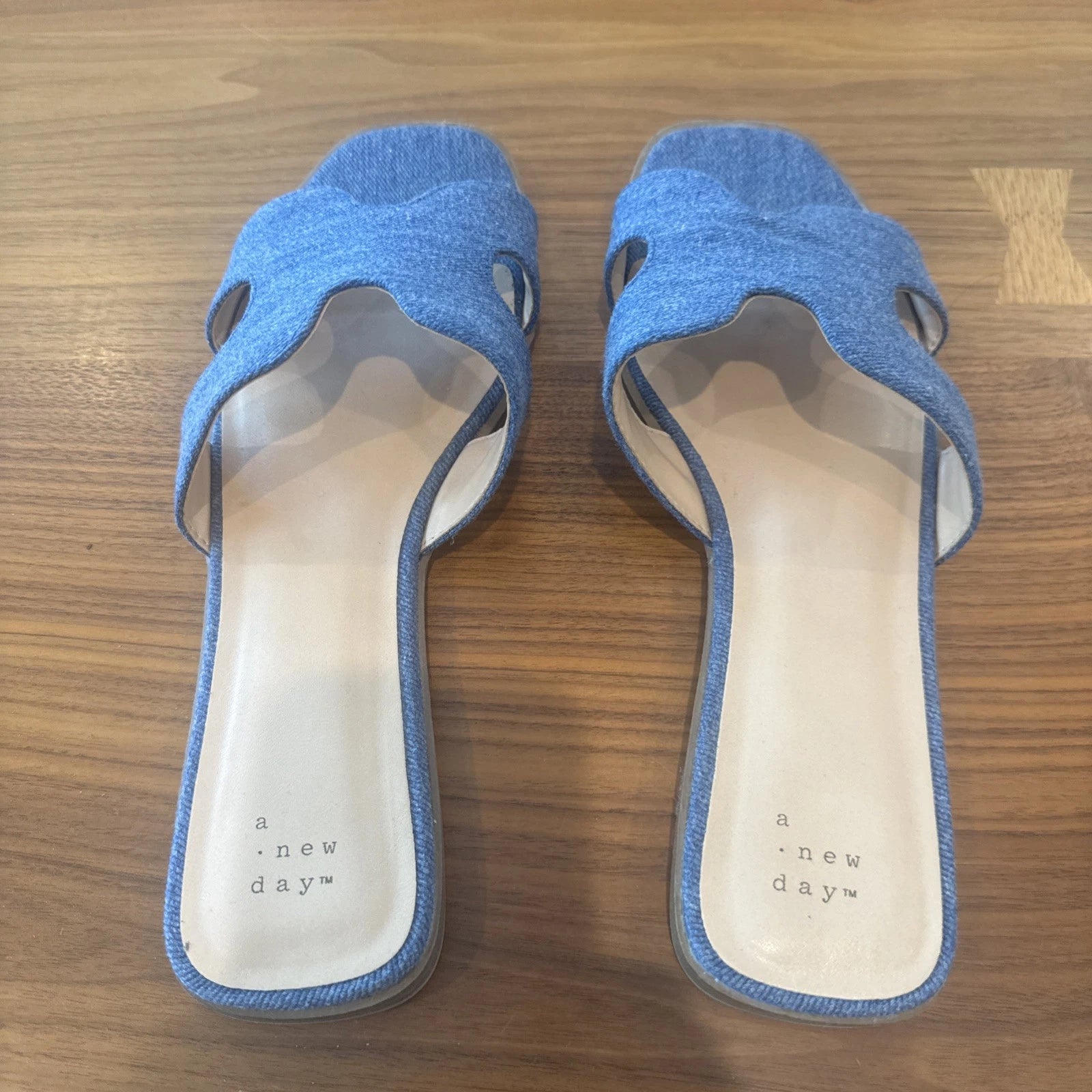 A New Day Women's Blue Slide Sandals with H-Style Strap Size 11