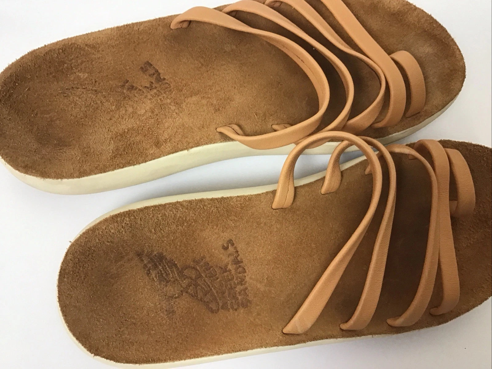Ancient Greek style Tan leather strappy real leather slide sandals handmade, 9