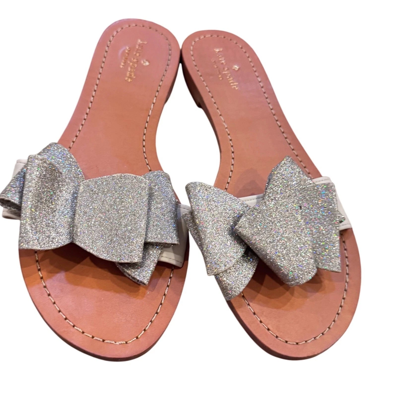 Kate Spade Cicely  Glitter Bow Slide Sandals Silver Size 11 women's EUC