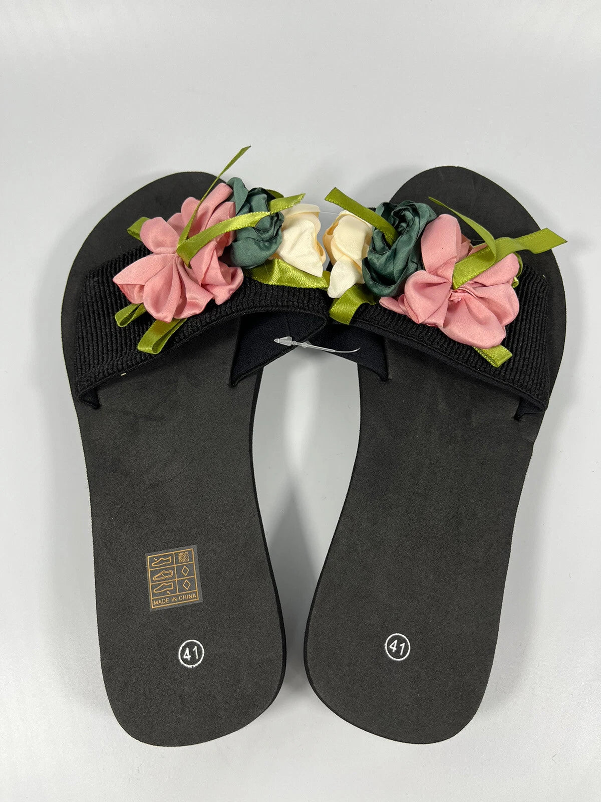Women Flower Decor Single Band Slides Fashion Outdoor Polyester Slides  SIZE8.5