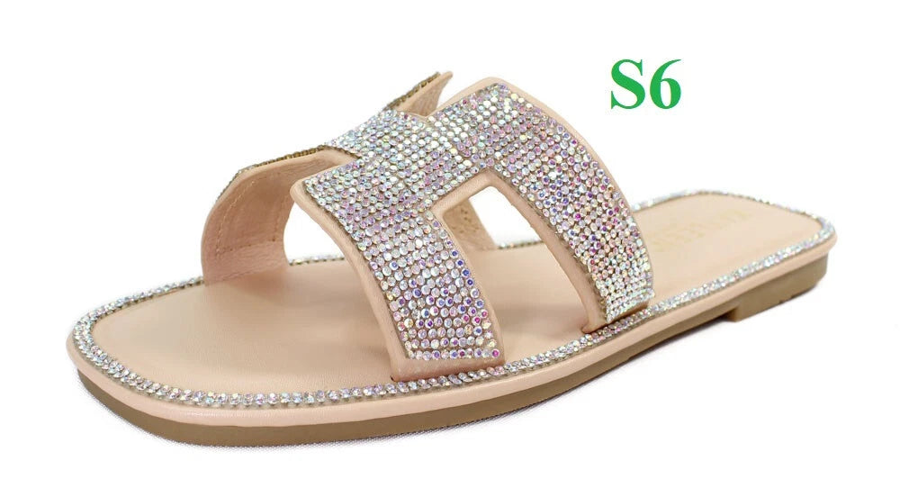 KARAUSA Fashion Bling Rhinestone  2 Buckles Sandal Slides, go to'KARAUSA' store