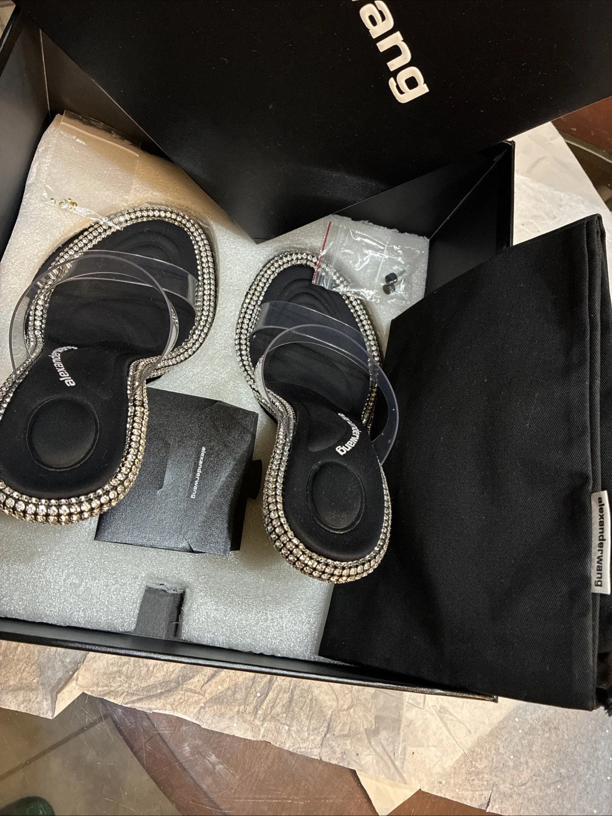 Alexander Wang, Style Nova Slide Sandal PVC/Crystal Size 37.5 New In Box, Tags