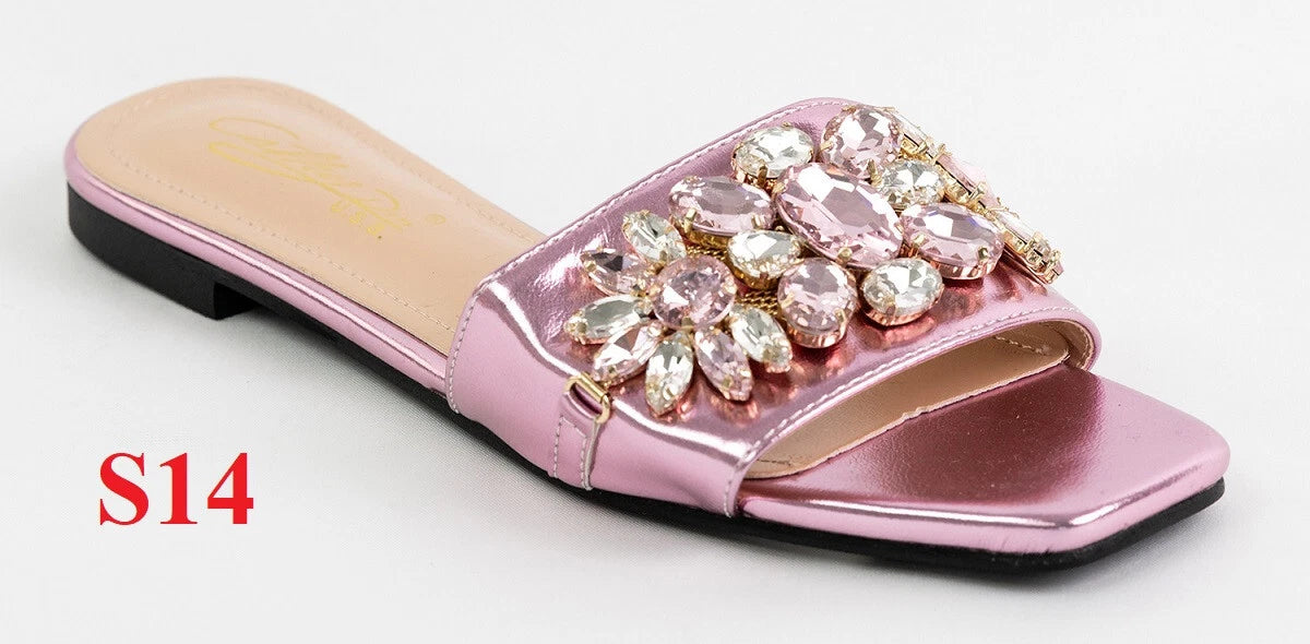 KARAUSA Fashion Bling Rhinestone  2 Buckles Sandal Slides, go to'KARAUSA' store
