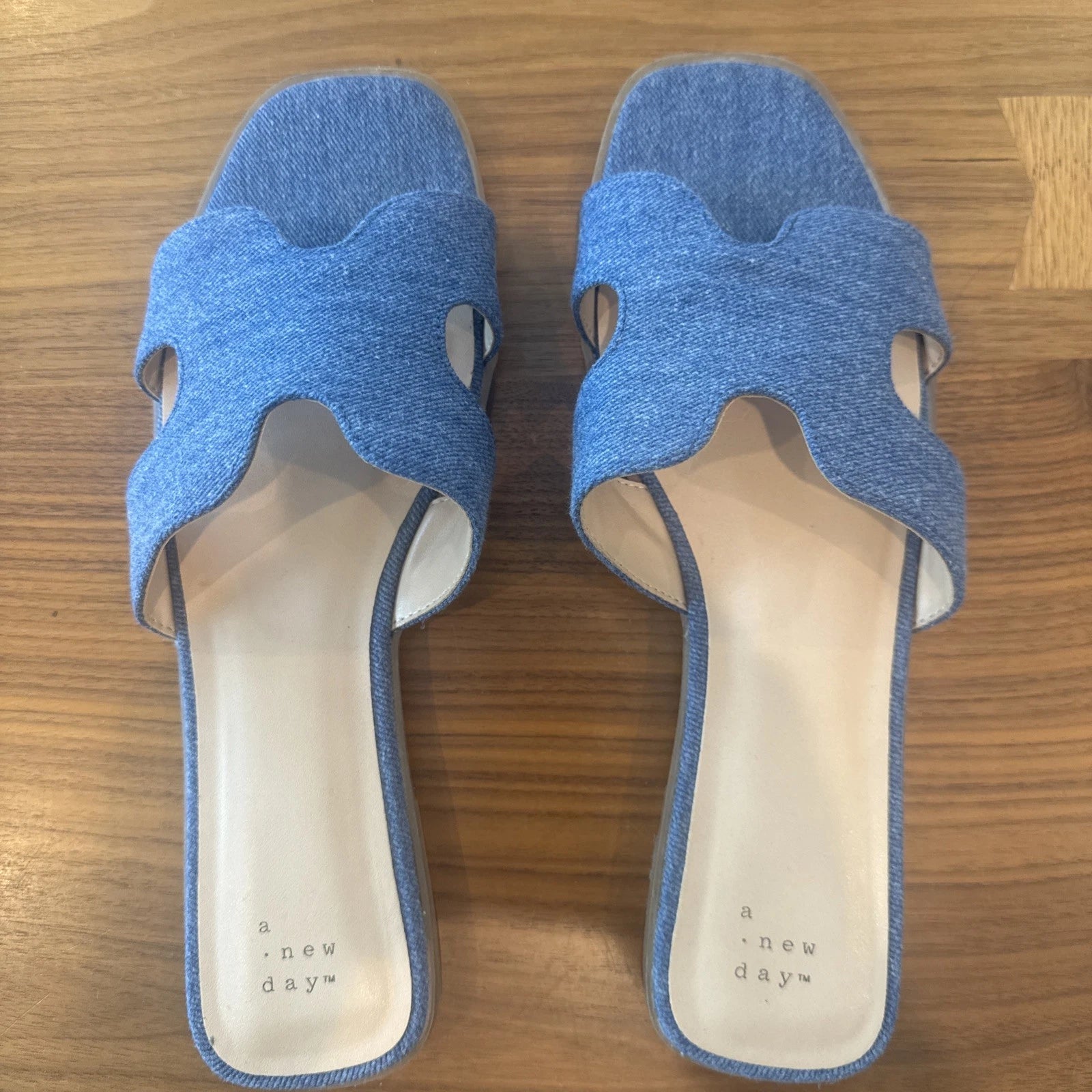A New Day Women's Blue Slide Sandals with H-Style Strap Size 11