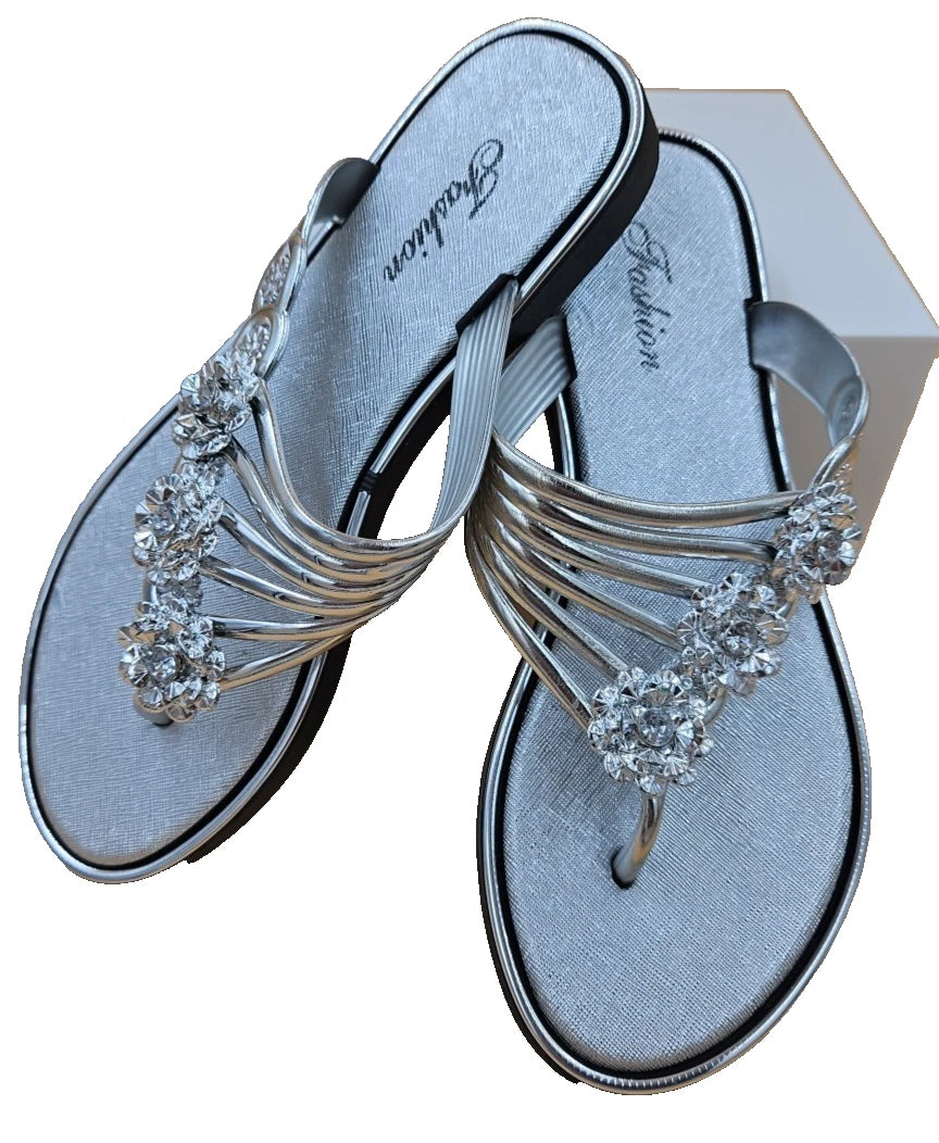 Women's Fashion Silver Sandals Size 37 Pre-Owned