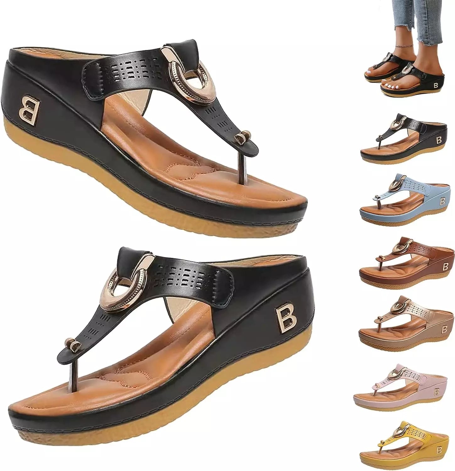 Low-Wedge Women Orthopedic Sandals Casual Flat Shoes Flip Flops Ladies Anti-Slip