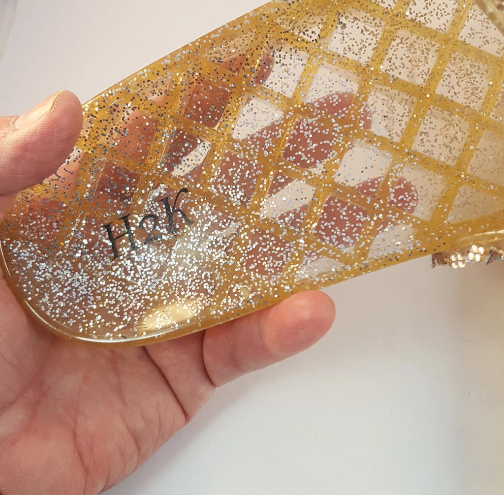 H2K CANDY Rose Gold Color Glitter Beads Fashion Slides Flip Flops Sandals Bling