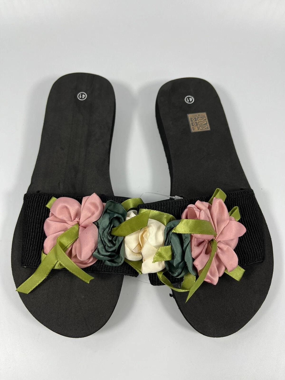Women Flower Decor Single Band Slides Fashion Outdoor Polyester Slides  SIZE8.5