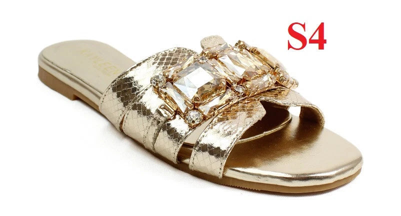 KARAUSA Fashion Bling Rhinestone  2 Buckles Sandal Slides, go to'KARAUSA' store