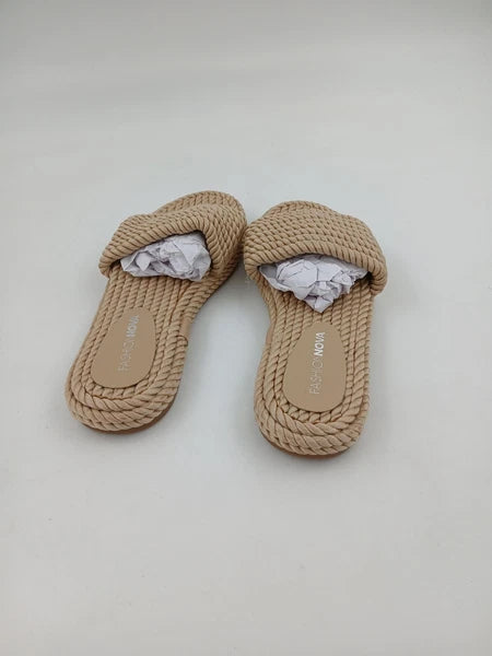 Fashion Nova Tropical Vacay Flat Sandals Womens Size 8.5 Rope Slide Shoes NWT