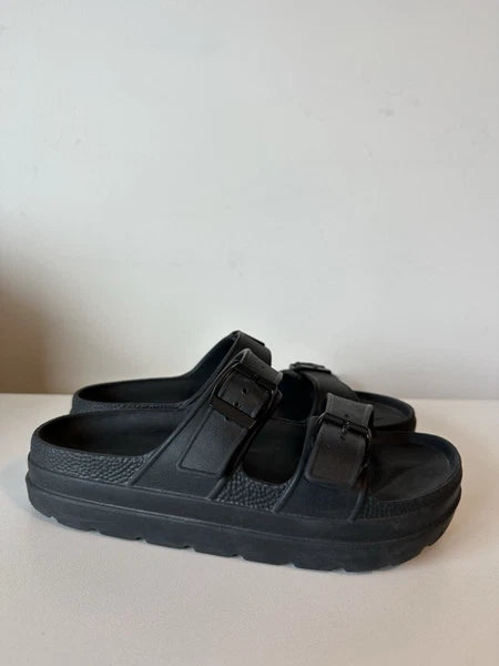 Black Double Buckle Slide Sandals EVA Foam Slip-On Casual Comfort  Women Size 8
