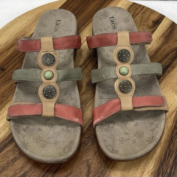 Taos Prize 4 Womens 10 Leather Gem Strappy Comfort Fashion Slides
