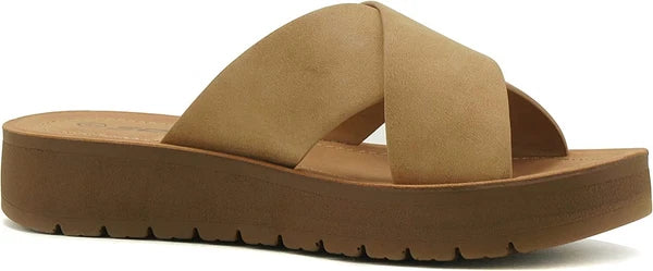 Women Open Toe Flatform Platform Crisscross Band Upper Fashion Slide SODA LUCY