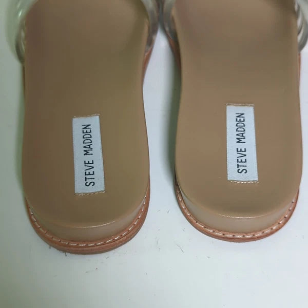 STEVE MADDEN Clear Lucite Strap Drips Slip-On Slides Sandals 7.5 Flats Beach