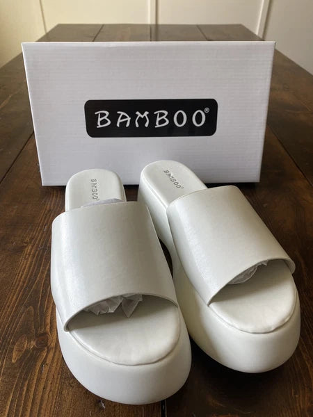 Bamboo White Platform Wedge Slide Sandal Size 8.50 Style: Agave-03