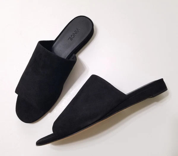NIB Vince Bartley Suede Leather Slides Sandal in Black Size 9.5 $225