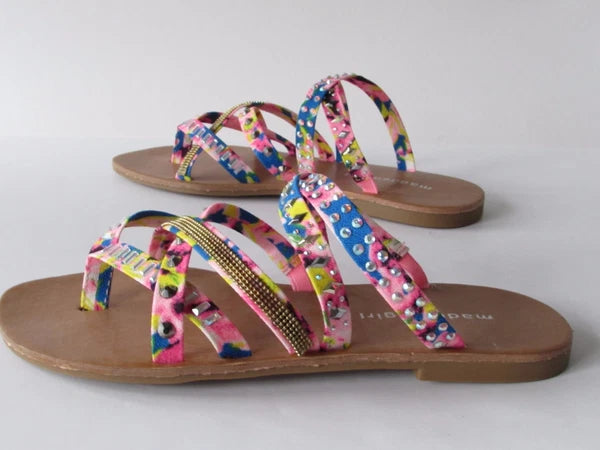 MADDEN GIRL Womens size 7 Floral Canvas Jeweled Slides/Slingback Fashion Sandals