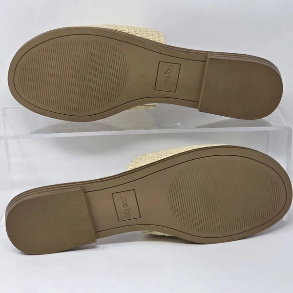 Me Too Rhoda Slide Sandals Raffia Knit Woven Womens 10 Wide Slides Cream Tan