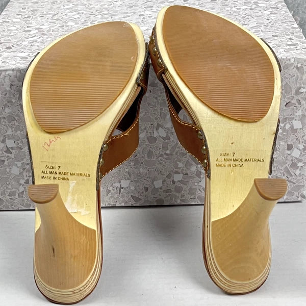 Splash Shoes Womens Size 7 Brown Studded Heeled Mules Sandals Slip On Fashion