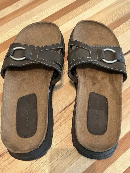 Airwalk Sandals Women's 9 Brown Leather Fashion Slip On Slide Mule Shoes