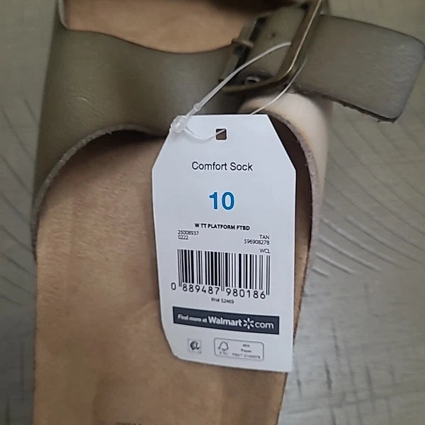 Time And Tru Buckle Stap Birk Style Tan/Green Sandal Size 10 New With Tag