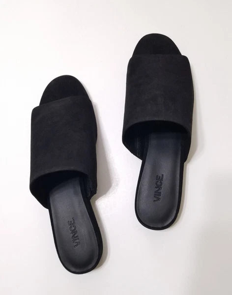 NIB Vince Bartley Suede Leather Slides Sandal in Black Size 9.5 $225